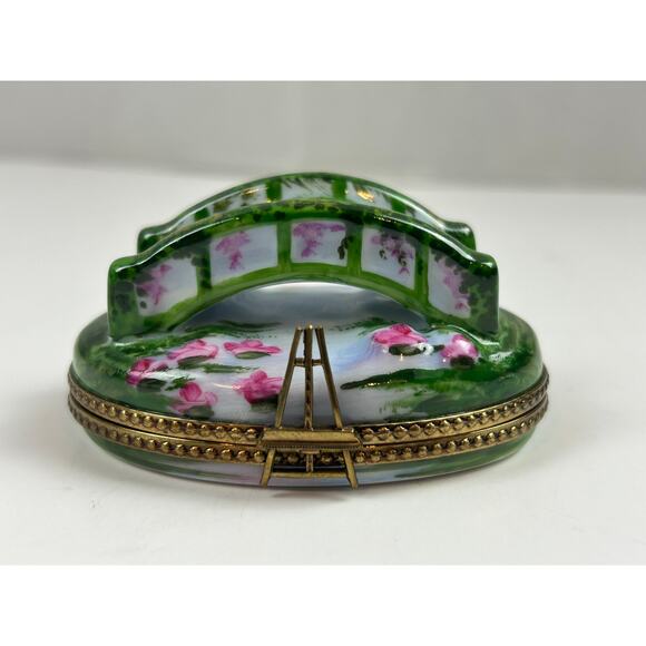 Limoges France Hand Painted Bridge Trinket Box Peint Main - Picture 5 of 13